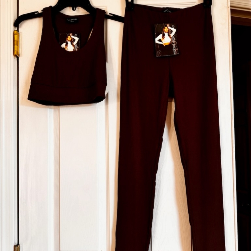 Brand New Naked Wardrobe Brown Ribbed Two Piece Leggings Set